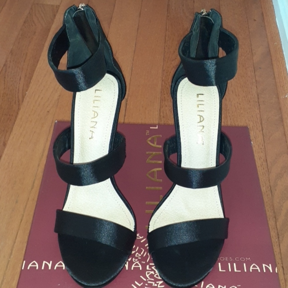 Black 3 strapped Sateen Party Heel
